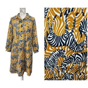 Vintage 70s Size M/L Hopewell Zebra Jungle Print Dress Animal Novelty Mod Day